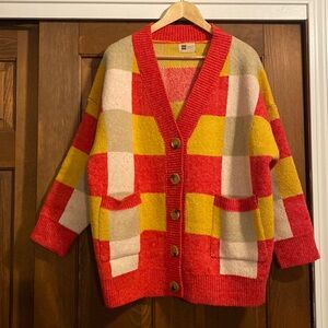 NWOT Anthropologie Look by M checkered oversized v neck button down cardigan OS